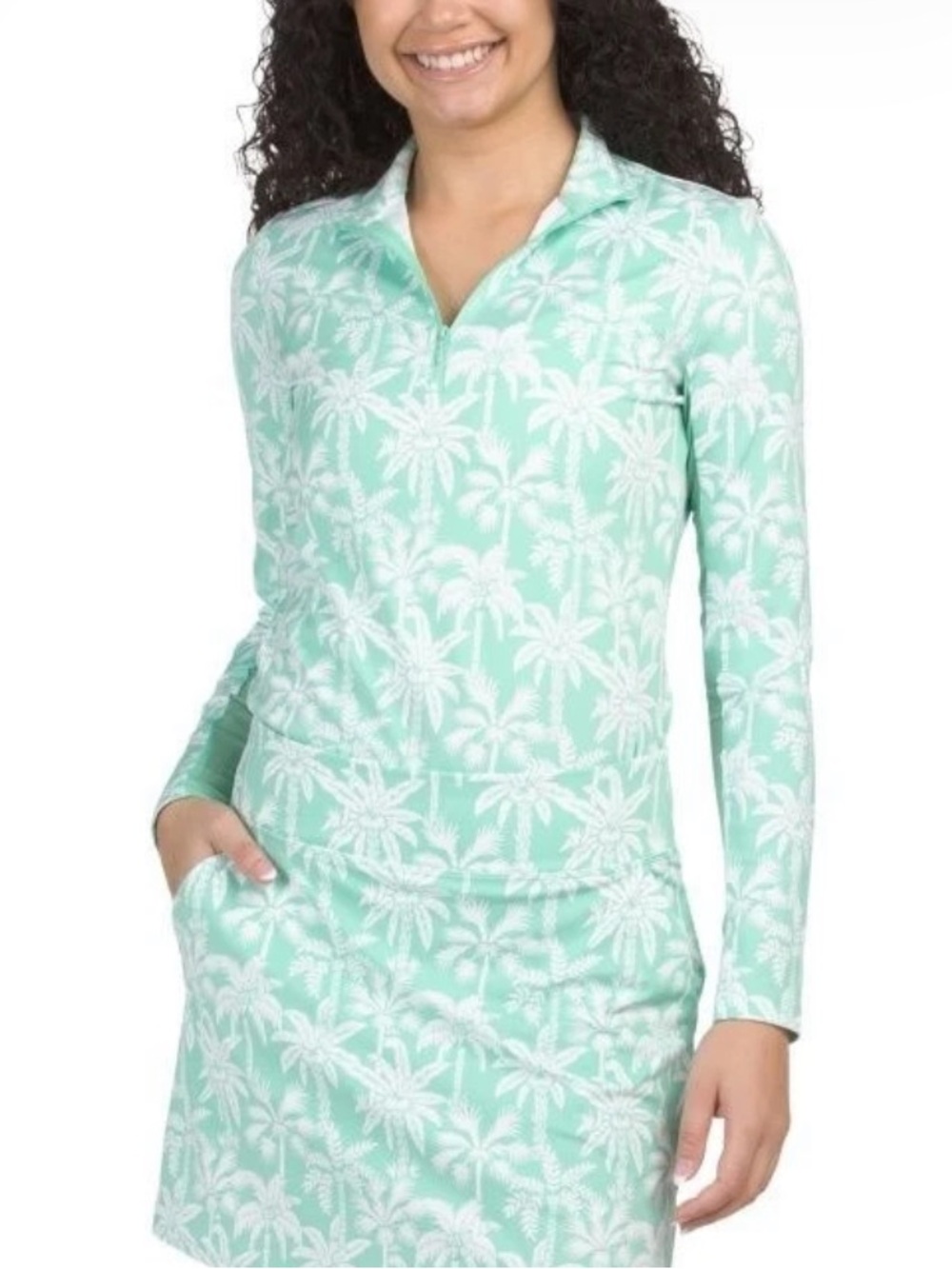 Tommy Bahama Womens Green Quarter Zip UPF 50 Long Sleeve Active Top Sz M New